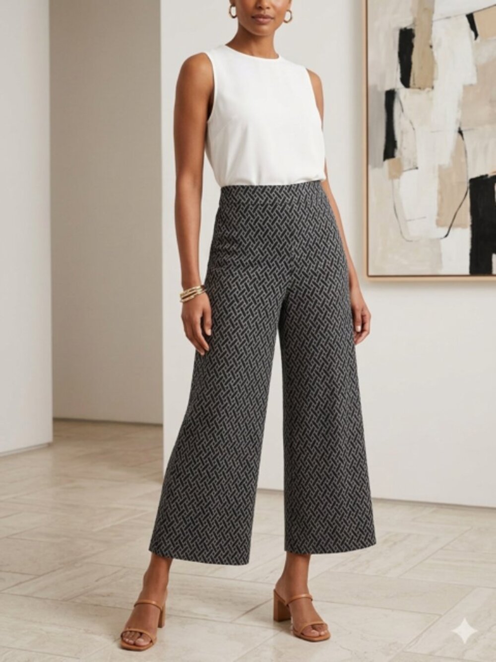 NWT Jules & Leopold Navy/White Wide Leg Geometric Pants Sz-SP Office To Evening